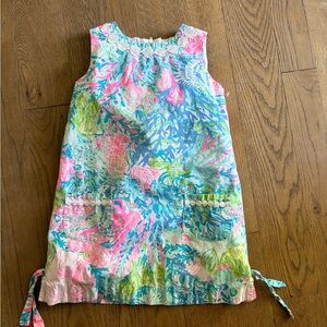 Lilly Pulitzer Girls mini classic Shift Dress size 6 fished my wish coral